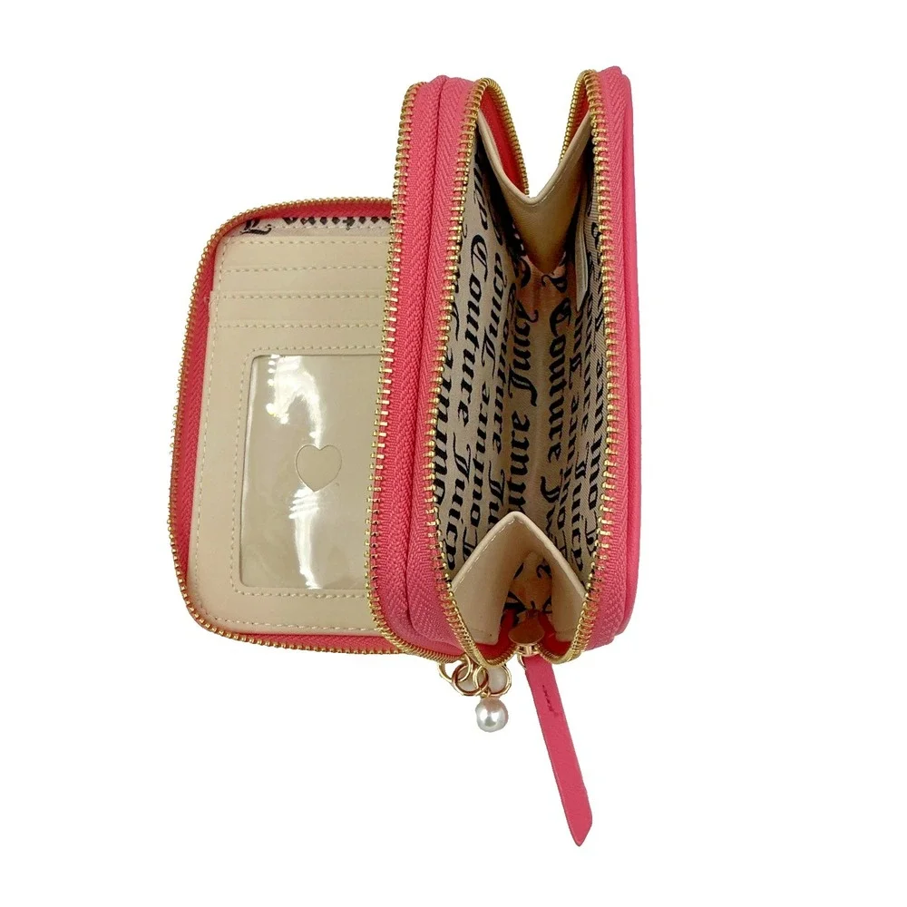 Juicy Couture Wallet String Of Pearls Double Medium Zip Around In Pink Lemonade